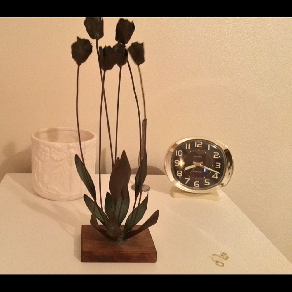 Copper rosebuds on wood—undated